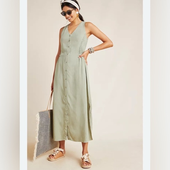 Dresses & Skirts - Cloth & Stone Matcha Maxi Dress Smocked Size XS Sleeveless Button Front